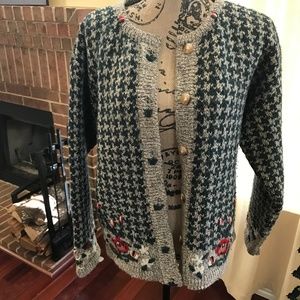Vintage LL Bean hand embroidered wool cardigan L
